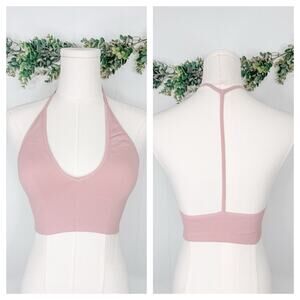 Free People Ribbed Seamless Halter T Back Bralette XS/S Rose Pink